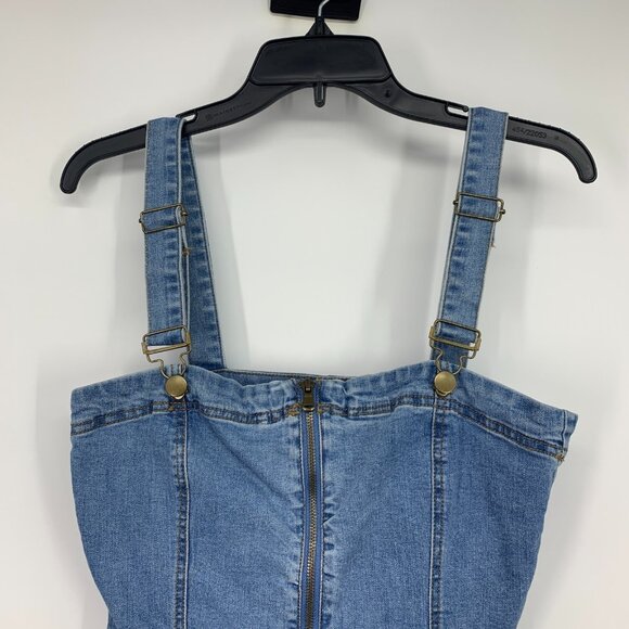 Forever 21 Denim Dress Blue Jean Bodycon Mini Overall Zip Front - Picture 3 of 9